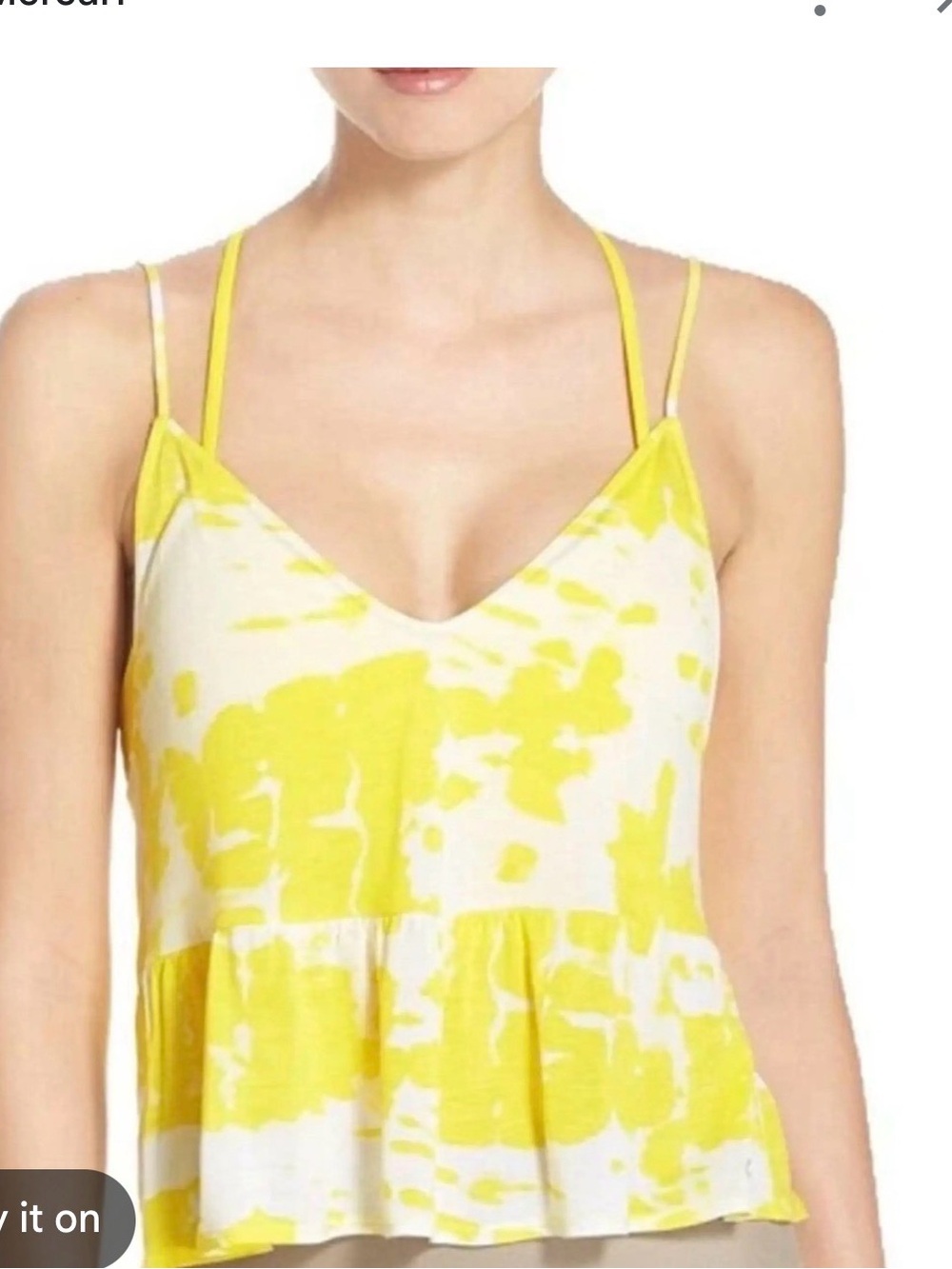 ALO Yoga Yellow and White Tie-Dye V-Neck Peplum Cami